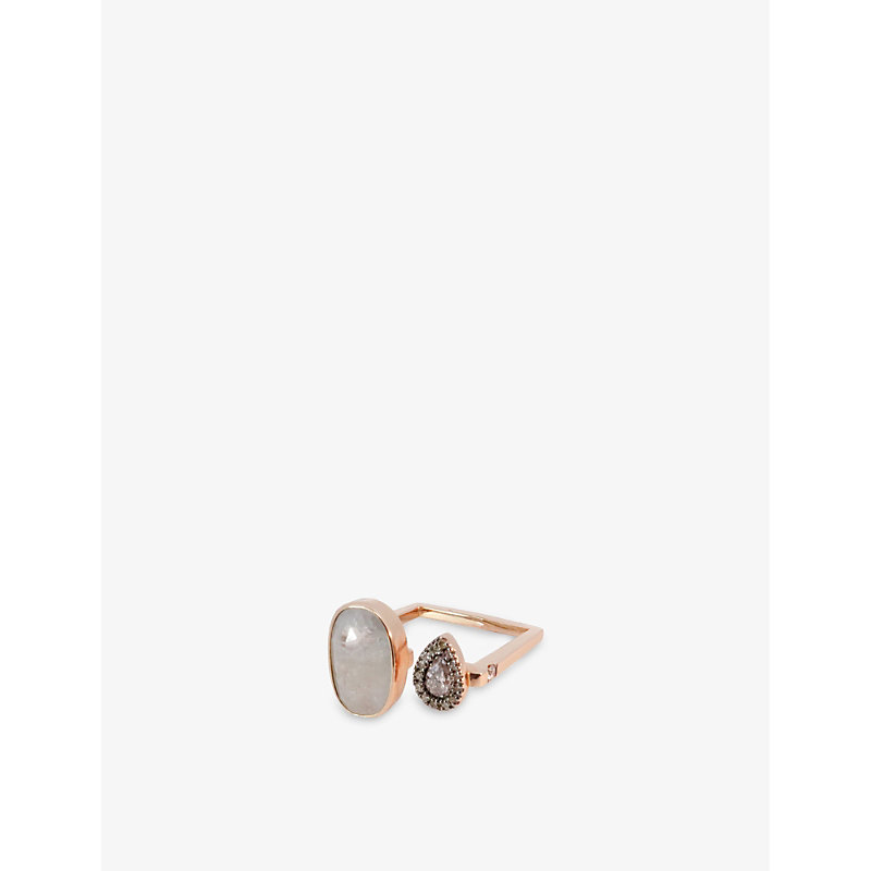 The Alkemistry Womens Rose Gold Ia Jewels 14ct Rose-gold, Sapphire And 0.55ct Diamond Open Ring In Gray
