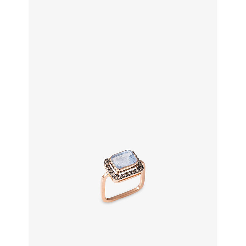 The Alkemistry Womens Rose Gold Ia Jewels 14ct Rose-gold, Aqua Beryl, And 0.6ct Diamond Ring In Gray