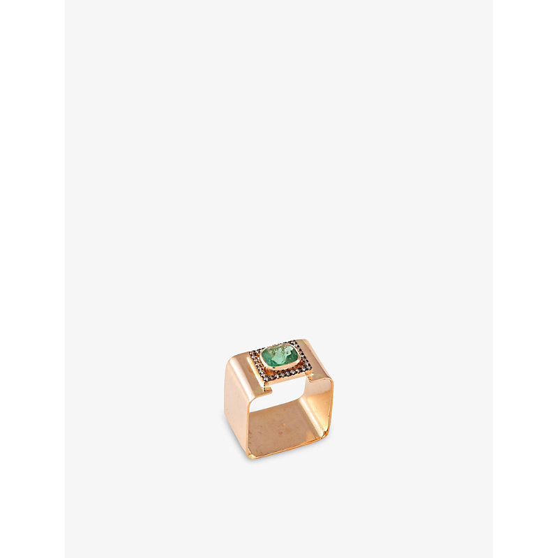 The Alkemistry Womens Rose Gold Ia Jewels Oval 14ct Rose-gold, Emerald And 0.12ct Diamond Ring