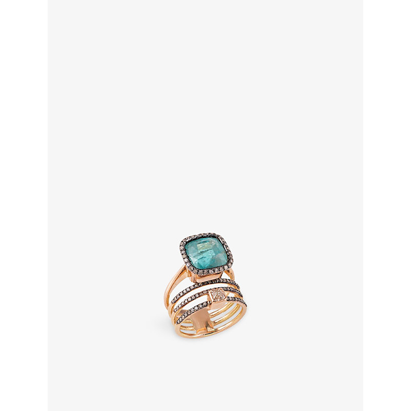 The Alkemistry Womens Rose Gold Ia Jewels 14ct Rose-gold, Tourmaline And 0.8ct Diamond Spiral Ring
