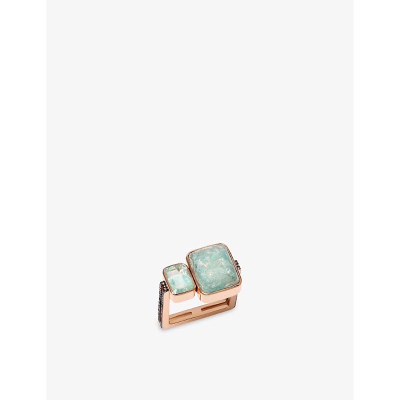 The Alkemistry Womens Rose Gold Ia Jewels 14ct Rose-gold, Emerald And 0.32ct Diamond Ring In Multi