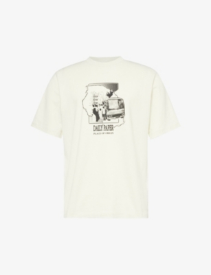 Shop Daily Paper Men's Frost White Place Of Origin Logo-print Cotton-jersey T-shirt