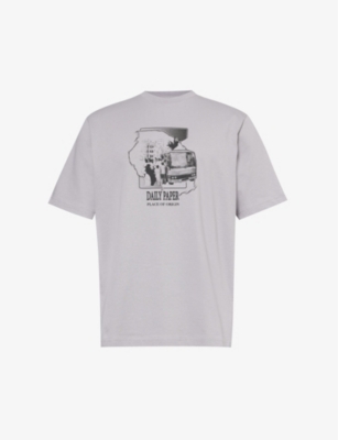 Shop Daily Paper Men's Sleet Grey Place Of Origin Logo-print Cotton-jersey T-shirt