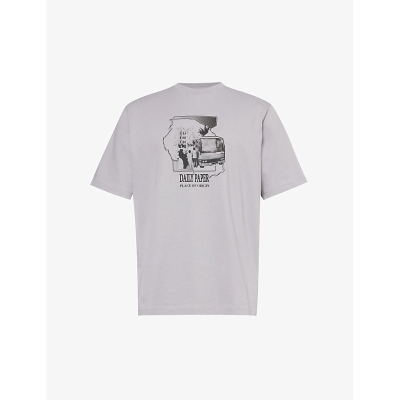 Daily Paper Mens Sleet Grey Place Of Origin Logo-print Cotton-jersey T-shirt
