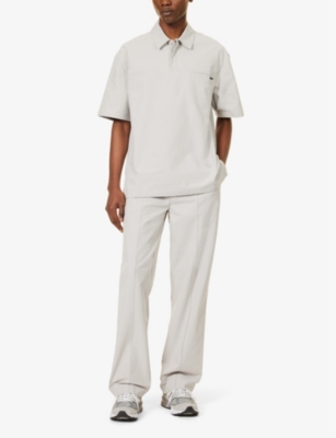 Shop Daily Paper Men's Sleet Grey Dembe Straight-leg High-rise Cotton-poplin Trousers