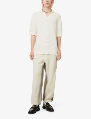 Shop Daily Paper Men's Frost White Jabir Crochet-knit Cotton Polo Shirt