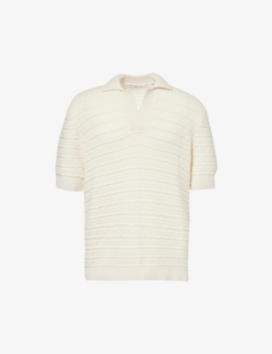 Shop Daily Paper Mens Frost White Jabir Crochet-knit Cotton Polo Shirt