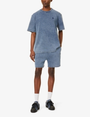 Shop Daily Paper Men's Blue Abasi Logo-embroidered Stretch-cotton Jersey Shorts