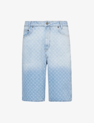 Shop Daily Paper Men's Mid Blue Zella Faded-wash Denim Shorts