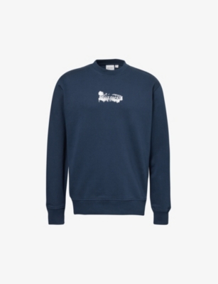 Shop Daily Paper Men's Pageant Blue Scratch Branded-print Cotton-jersey Sweatshirt