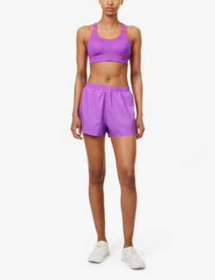 Shop Adidas By Stella Mccartney Running Brand-print Recycled-polyester Shorts In Shock Purple