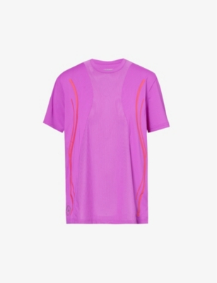 Shop Adidas By Stella Mccartney Women's Shock Purple Running Brand-print Stretch-recycled-polyester T-shi