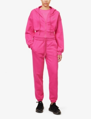 Shop Adidas By Stella Mccartney Womens Real Magenta Slip-pocket Brand-print Organic-cotton Jogging Bottom