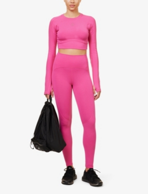Shop Adidas By Stella Mccartney Women's Real Magenta Yoga Brand-print Stretch-woven Blend Top