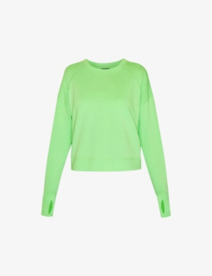 Shop Sweaty Betty Women's Zest Green After Class Cropped Organic-cotton And Modal-blend Sweatshirt