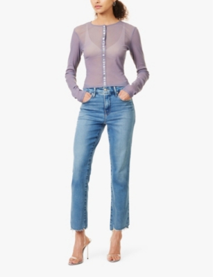Shop Good American Womens Indigo514 Good Legs Whiskering Straight-leg High-rise Denim-blend Jeans