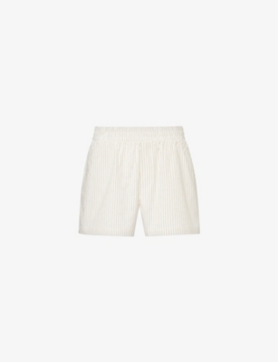 GOOD AMERICAN: Stripe-pattern elasticated-waist cotton-blend poplin shorts