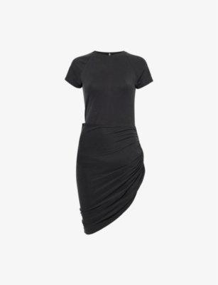 Good American Womens Black001 Asymmetric-hem Slim-fit Stretch-woven Mini Dress