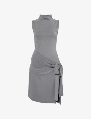 Good American Womens Carbon003 Sandwashed Slim-fit Wrap Stretch-woven Mini Dress