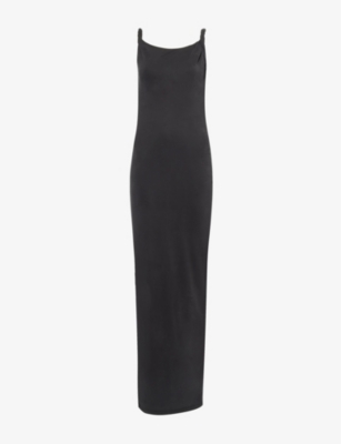 Good American Womens Black001 Square-neck Split-hem Stretch-jersey Maxi Dress