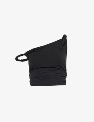 Shop Good American Women's Black001 Twist-strap Asymmetric Stretch-jersey Top
