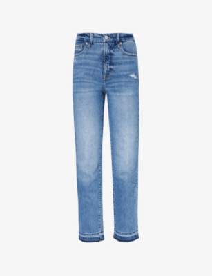 GOOD AMERICAN: Good Classic raw-hem straight-leg high-rise stretch-recycled denim jeans