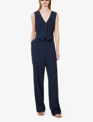 Shop Good American Womens  Luxe Pleated Straight-leg High-rise Woven Trousers In New Navy002