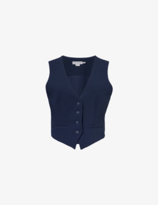 Shop Good American Women's New Navy002 Luxe V-neck Single-breasted Woven Waistcoat