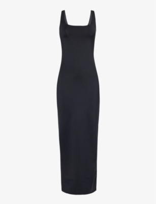 Shop Good American Women's Black001 Modern Square-neck Stretch-woven Maxi Dress