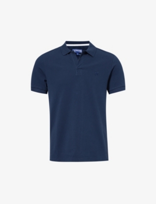 Vilebrequin Mens Bleu Marine Palatin Logo-embroidered Cotton Polo Shirt