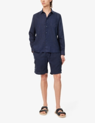 Shop Vilebrequin Men's Bleu Marine Baie Drawstring-waist Linen Shorts
