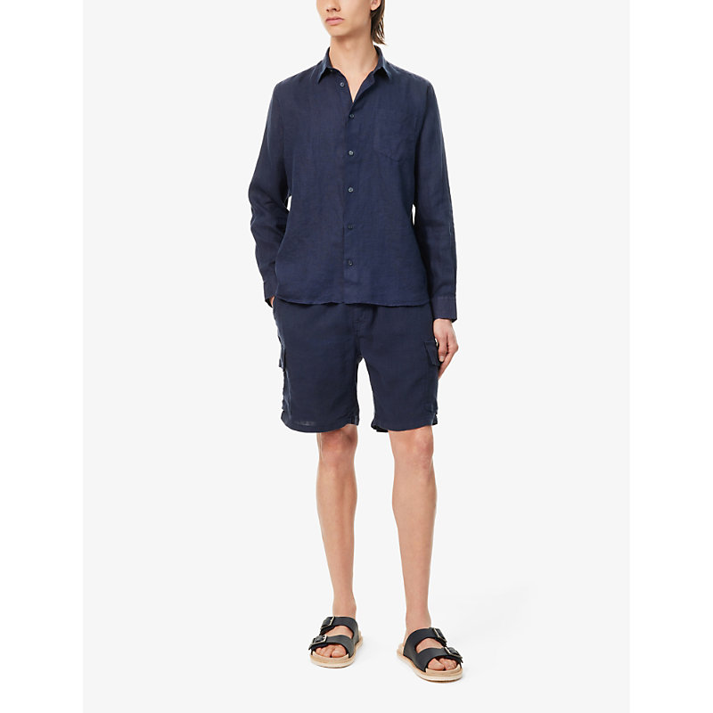 Shop Vilebrequin Baie Drawstring-waist Linen Shorts In Bleu Marine