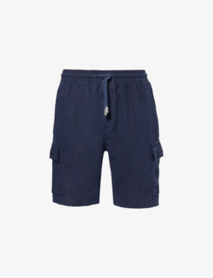 Shop Vilebrequin Men's Bleu Marine Baie Drawstring-waist Linen Shorts