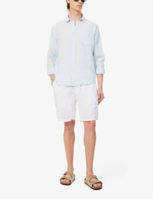 Vilebrequin Mens Bleu Ciel Caroubis Brand-embroidered Linen Shirt In Bleu Ciel