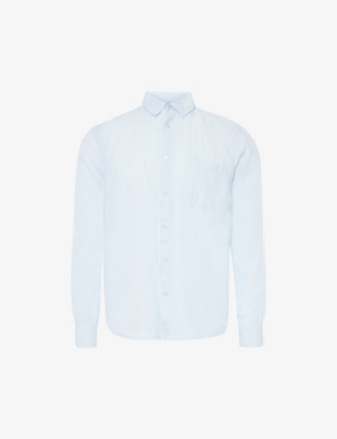 Vilebrequin Mens Bleu Ciel Caroubis Brand-embroidered Linen Shirt