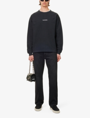 Shop Acne Studios Men's Black Branded Cotton-jersey Sweatshirt