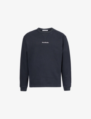 Shop Acne Studios Mens Black Branded Cotton-jersey Sweatshirt