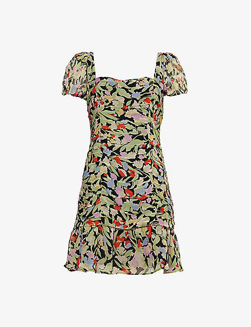 RIXO: Bowie puffed-sleeve floral-print georgette mini dress