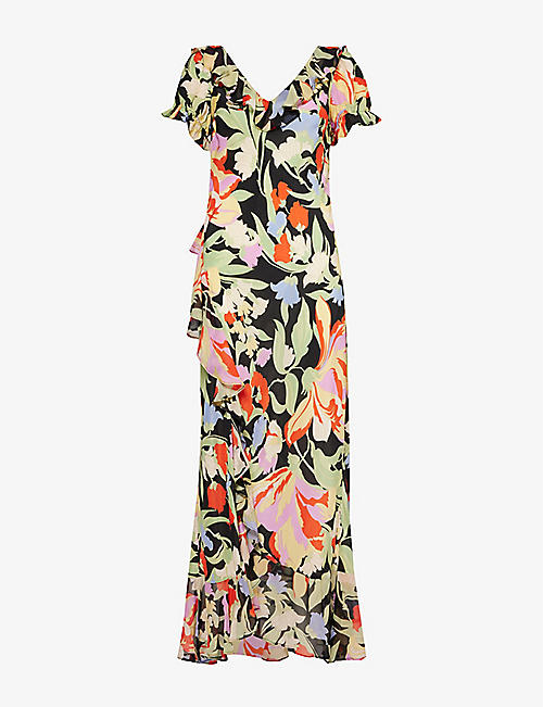 RIXO: Clementina ruffled floral-print silk crepe de chine midi dress