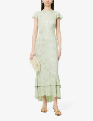 Shop Rixo London Rixo Women's Jacquard Sage Liberty Floral-jacquard Layered-hem Woven Maxi Dress