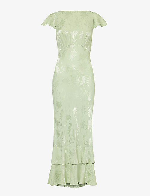 RIXO: Liberty floral-jacquard layered-hem woven maxi dress