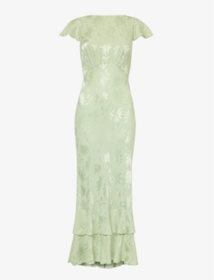 Rixo London Rixo Womens Jacquard Sage Liberty Floral-jacquard Layered-hem Woven Maxi Dress