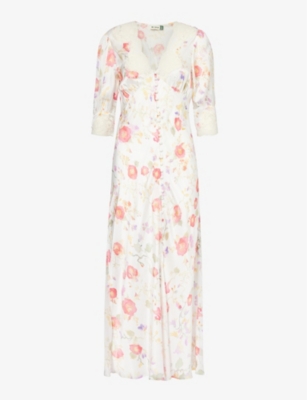 Rixo London Rixo Simone Floral-print Satin Maxi Dress In Waterblossom Ivory
