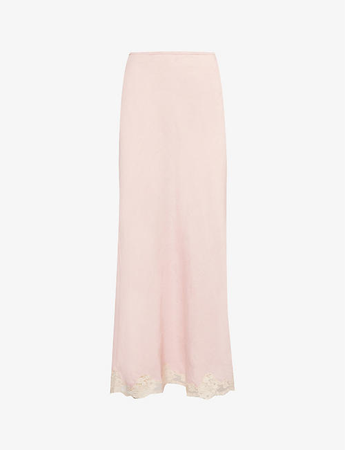 RIXO: Crystal lace-trim mid-rise woven maxi skirt