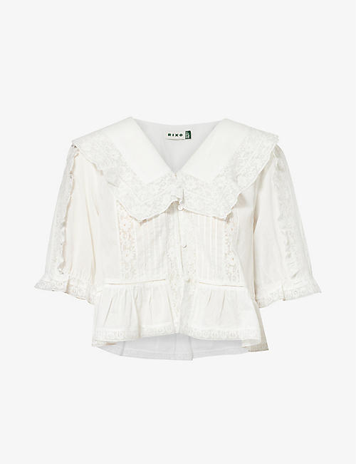 RIXO: Ellery lace-trim relaxed-fit cotton top