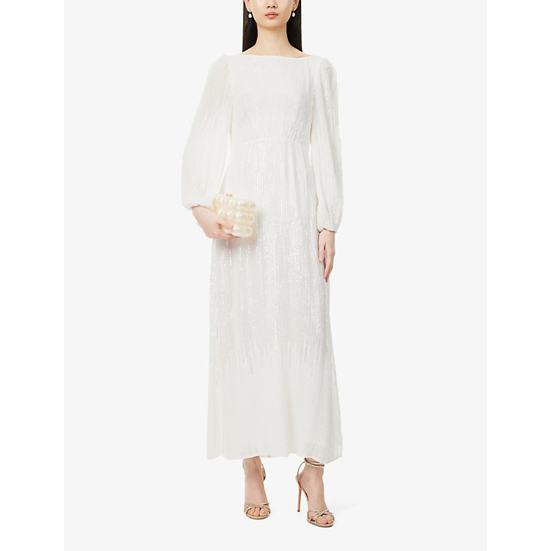 Shop Rixo London Coco Sequin-embellished Woven Maxi Dress In Ivory Sequin