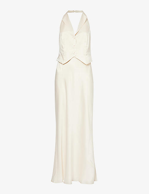 RIXO: Estella waistcoat silk maxi dress