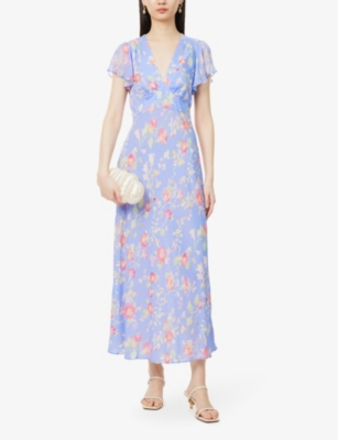 Shop Rixo London Womens Florida Floral-print Woven Midi Dress Waterblossom Provence