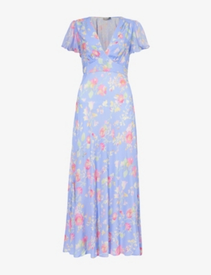 Shop Rixo London Womens Florida Floral-print Woven Midi Dress Waterblossom Provence