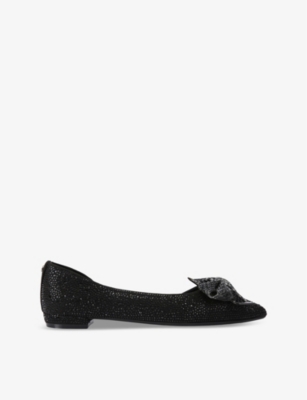 Carvela Womens  Regal Bow Crystal-embellished Ballet Flats In Black/comb